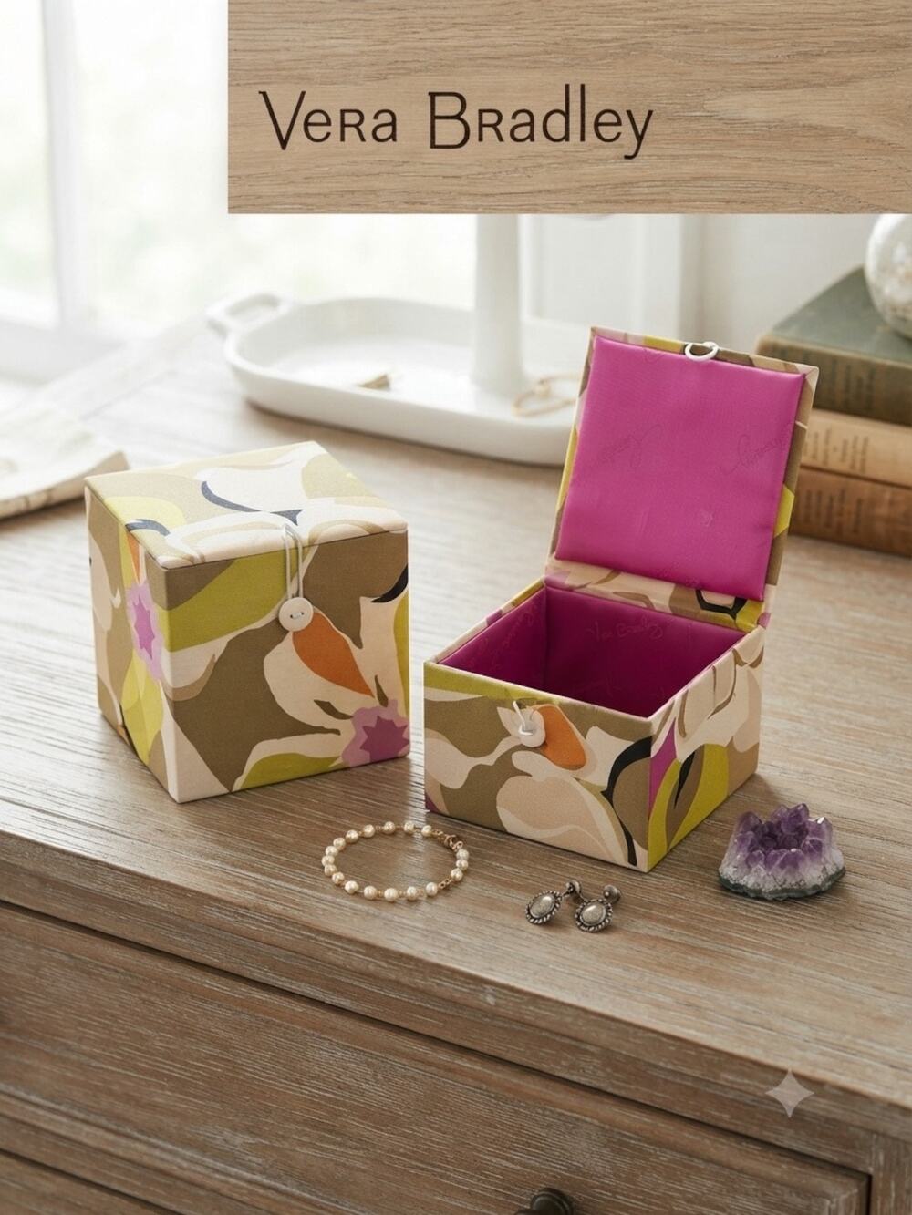 Set of 2 Retired Vera Bradley Cloth Covered Ornament Boxes - Spring Blossom
